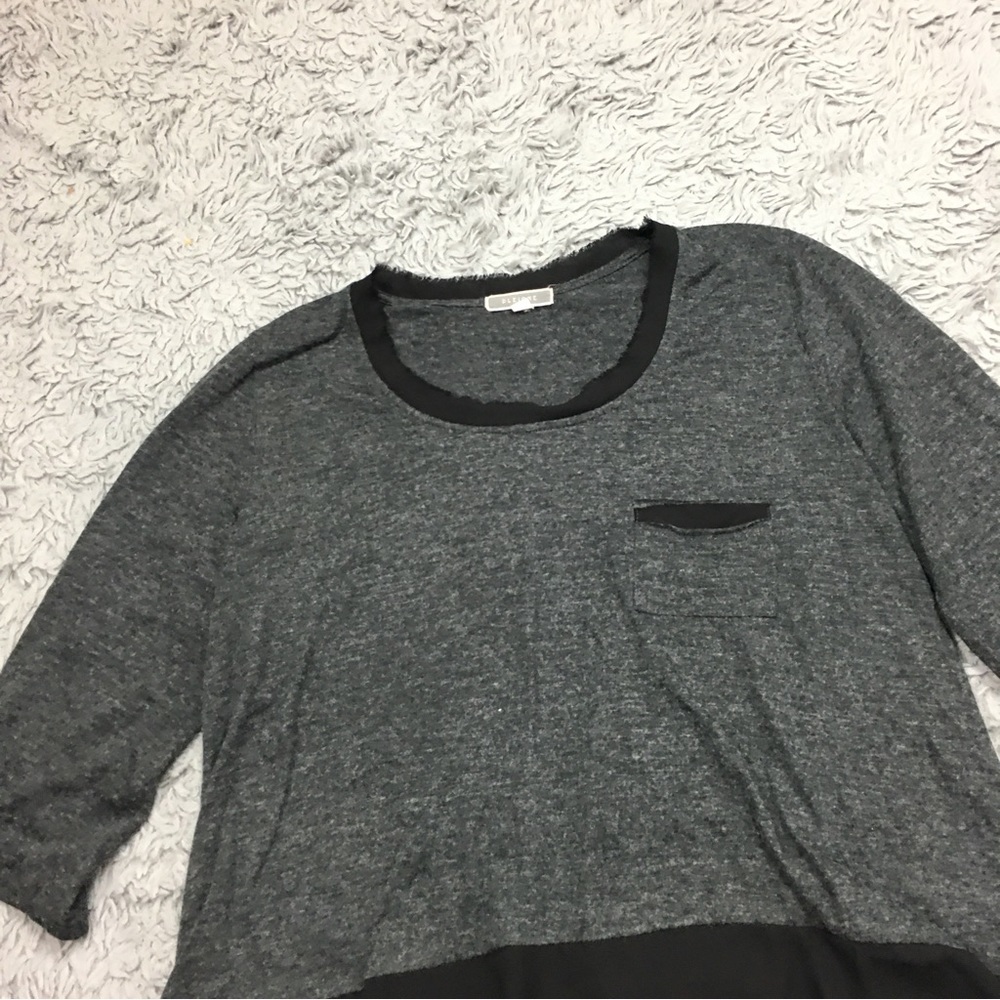Anthropologie Pleione  Contrast Trim Chiffon Top High Low Chest Pocket Gray XL - Picture 7 of 16